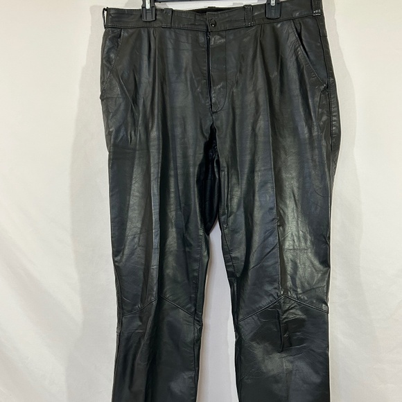Gino Ginero Men's Leather Pants Black Flat Front Line Leather Pants - Picture 1 of 10